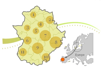 Distribución de las grullas en Extremadura